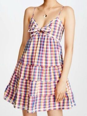 English Factory Multicolor Gingham Tie-Front Mini Dress